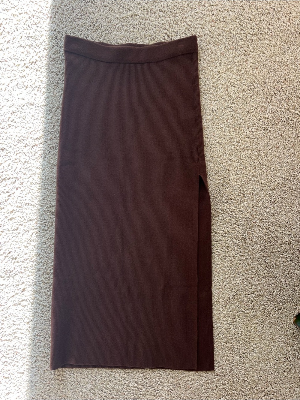 American Eagle Brown Ribbed Knit Maxi Skirt with Side Slit